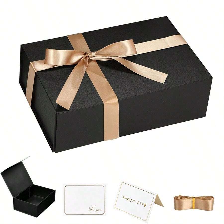 Gift Box 35x22.5x11.3cm Magnetic Closure With Lid Jet Bridesmaid Proposal Case Decorative Container Wedding Gift Card Holder Black Gift Box For Presents Memory Chest Keepsake Holder Women Gift - Black1Pack - View 1