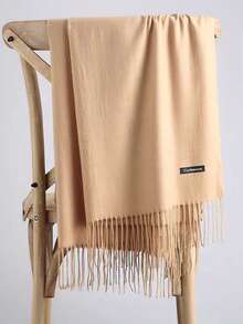 经典女士纯色流苏时尚保暖围巾，纯色休闲可爱优雅街头时尚宫廷风商务派对涤纶柔软围巾，四季皆宜围巾头巾 - A草綠色 - 查看 22