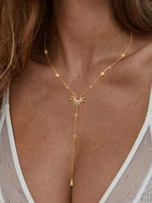 1件装时尚女性自由女神像金色Y形链条长流苏沙滩项链，独特设计 - 金色 - 查看 2
