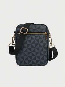 新款男士休闲多功能单肩包，斜挎包，旅行收纳包，复古印花单肩包 - 藏蓝色 - 查看 5