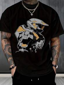 Camiseta Hombre, Mecha Robot, Estilo Ciberpunk, Negra y Amarillo, Frikis de Ciencia Ficción, Eventos Geek, Look Futurista, Streetwear,  2026,playera de hombre,ropa de hombre,playeras,parejas,envio nacional,regalo para hombre,oversize hombre. - Negro - Ver 1