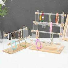 亚克力透明板木质底座组装式手镯架，多层时尚珠宝展示架 - 白色 - 查看 4