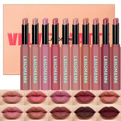 12 colores de lápiz labial mate de terciopelo, lápiz labial mate nude de color oscuro suave, lápiz labial de alta pigmentación y larga duración resistente al agua, regalo de maquillaje para mujeres y niñas