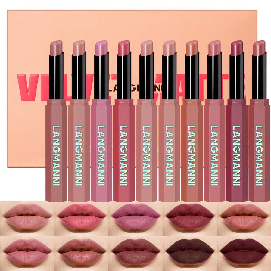12 Colors Velvet Matte Lipstick, Nude Matte Soft Dark Color Lipstick, High Pigment Long Lasting Waterproof Lipstick, Makeup Gift For Women & Girls - 12 Colors - View 1