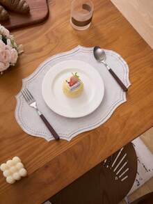 1/4/6/12pcs Beige Wavy Lace Embroidered Oval Placemats, Solid Color, Minimalist Style, Suitable For Kitchen, Dining Table, Party, Wedding, Office, Home Decor, All Seasons - Camel - View 3