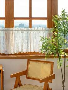 1件装杆袋式荷叶边蕾丝白色半截窗帘，农舍风格短窗帘，厨房窗帘，房间隔断，橱柜装饰 - 白色 - 查看 10