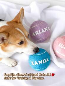 Customizable Pet Tennis Ball - Personalized Name/Text, Durable Polyester Material Pet Toy, Vibrant Colors, Suitable For Birthday Parties, Pet Parties, Dog Training, Interactive Games And Training Gifts, Dog Tennis Ball, Fun Design, High-Quality Craftsmanship, Chew-Resistant And Durable Tennis Ball For Dogs And Cats - Multicolor - View 4