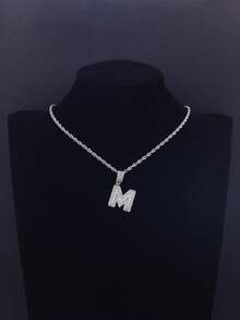A-Z Bling Bling Letter Pendant Necklace, Cubic Zirconia 26 Alphabet Pendant Necklace With Twisted Chain, Unisex Fashion Hip Hop Jewelry Gift For Friends - Fashionable Rock Candy Letter Pendant Necklace - View 8