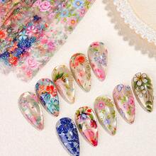 10张/套 花卉美甲转印纸 春夏花卉图案 - 玫瑰、芙蓉、兰花、草叶 - 可爱、复古、迷人美甲装饰，DIY美甲沙龙配件，美甲用品（无粘性）美甲贴纸 - 彩色 - 查看 9