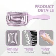 Breathable And Smooth Hair Brush, Suitable For Wet/Dry/Curly/Thick/Long/Damaged Hair. Available In Black, Pink, And Purple. - Purple - View 6