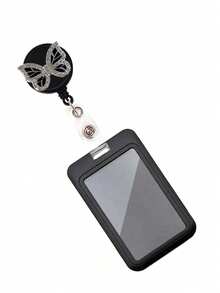 Unisex Diamond Butterfly Retractable Buckle Card Holder, Anti-Lost Easy-Pull Buckle, Id Card Holder Felt Embroidery Retractable Work Card, College Student Card Bag, Cafeteria Card Bag Storage,Slide Cover, Double Card, Small Card, Bus Card Holder, Non-Inductive, Bank Card Holder, Subway Card Storage - Multicolor - View 13