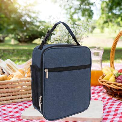 Marinblå isolerad lunchväska - 6L, oxfordtyg, vattentätt foder, bärhandtag, dragkedja - perfekt för camping utomhus och strandäventyr