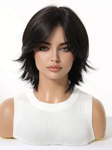 10 Inch Natural Black Bobbed Wig With Bangs, Heat Resistant Y2K Style Wig For Women, Suitable For Parties And Cosplay - Màu đen tự nhiên - Xem 5