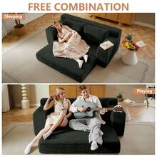 LUCKHAO Loveseat Sofa  With Memory Foam & Steel Frame - No Assembly, Convertible 2-In-1 Design, Corduroy Fabric - Compact Couch For Small Spaces, Apartments, Home Office & Bedroom(Dark Gray) - Đen + Vải + 2 Ghế - Xem 3