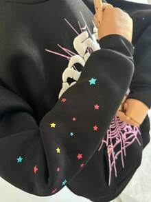 Men's Hip Hop Oversized Letter Printed Harajuku Retro Big Size Hoodies Hoodie Long Sleeve And Pants Set Joint Set For Men And Women 2PC - màu đen - Xem 5