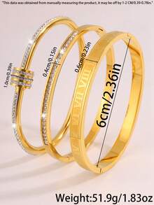 Camhanno 3pcs Luxurious Gold Toned Stainless Steel Bracelet, Fashionable Classic Style, Suitable For Men And Women's Daily Wear - Multicolor - View 6