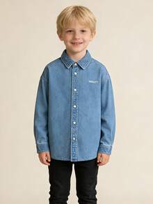 Balabala Kids' Denim Long Sleeve Shirt, Crisp Fabric, Casual School Style - Denim Light Blue - View 6