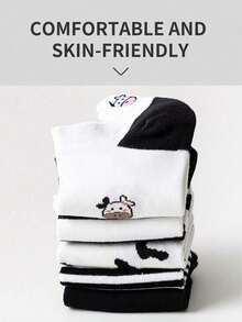 1/5 双装女士短袜，奶牛图案隐形袜 - 彩色 - 查看 6