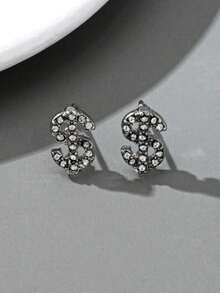 1 Pair Unisex Dollar Sign Glitter Punk Style Earrings, Suitable As Valentine's Day Gift - Silver Dollar New - View 4
