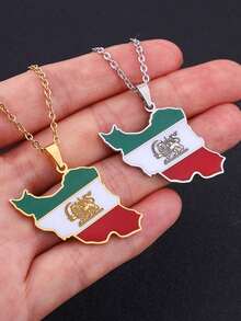 Stainless Steel Map Pendant Necklace, 18K Gold-Plated, Fashionable And Versatile, Suitable For Women To Wear. - Multicolor - View 7