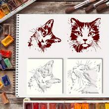 可爱猫脸彩绘模板，可水洗重复使用，生动的猫咪造型，适用于DIY手工、派对、艺术设计、家居、服装、木材、墙壁、玻璃等多种用途。 - 彩色 - 查看 4