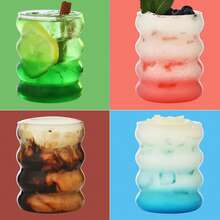 1-2-4个装，350毫升和500毫升螺旋玻璃杯，高硼硅玻璃水杯、冰咖啡杯、奶茶杯、果汁杯、茶杯、毛毛虫杯。适用于抹茶、茶、牛奶、冰饮、果汁。适合返校季、冬季、夏季、情人节和生日礼物。 - 彩色 - 查看 7