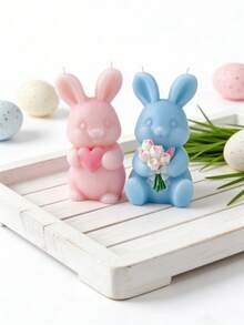 Easter Bunny Heart Shaped Candle Silicone Mold, Suitable For DIY Scented Candles, Fragrance Stones, Plaster, Soap And Resin Crafts, High Quality Flexible And Reusable, 3D Easter Bunny Candle Mold - White - View 4