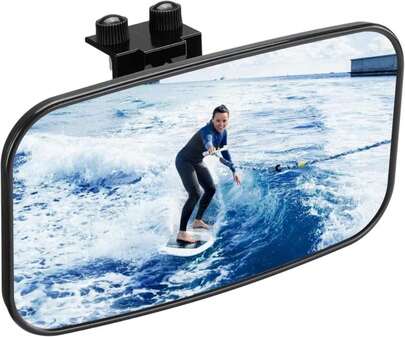 KEMIMOTO Boat Mirror Rear View, 8"X4" Universal Upgraded Marine Mirror With Quick-Install Clips For Pontoon, Ski Boats, Water Sports, Wakeboarding, Surfing