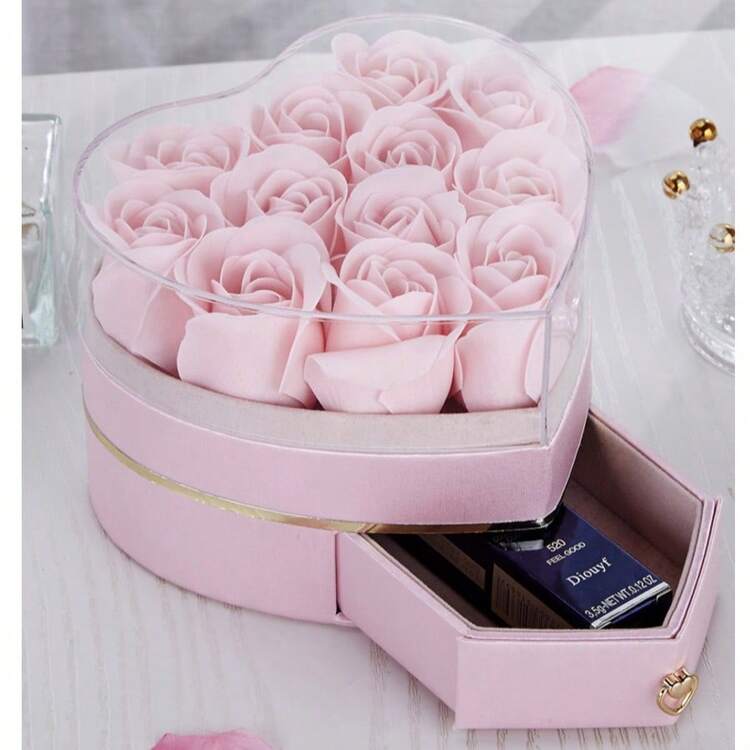 1pc Eternal Rose Heart-Shaped Drawer Gift Box, Suitable For Necklace, Ring, Jewelry, Lipstick, Romantic Valentine's Day, Anniversary, Holiday Gift - Multicolor - View 5