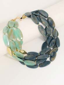 渐变色块多层串珠项链，金色点缀时尚个性化派对首饰 - 彩色 - 查看 10