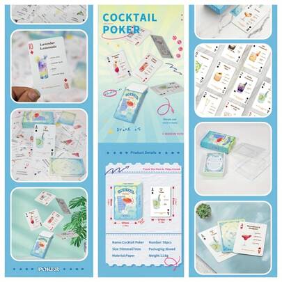54pcs Cocktail Recipe Playing Cards With Acrylic Storage Box, Handdrawn Macaron Color Style With Cocktail Patterns & Vintage Borders, Suitable For Home, Bar, Game Night Parties, Gatherings, Cocktail Knowledge Popularization, Also As Collection Or Creative Gift