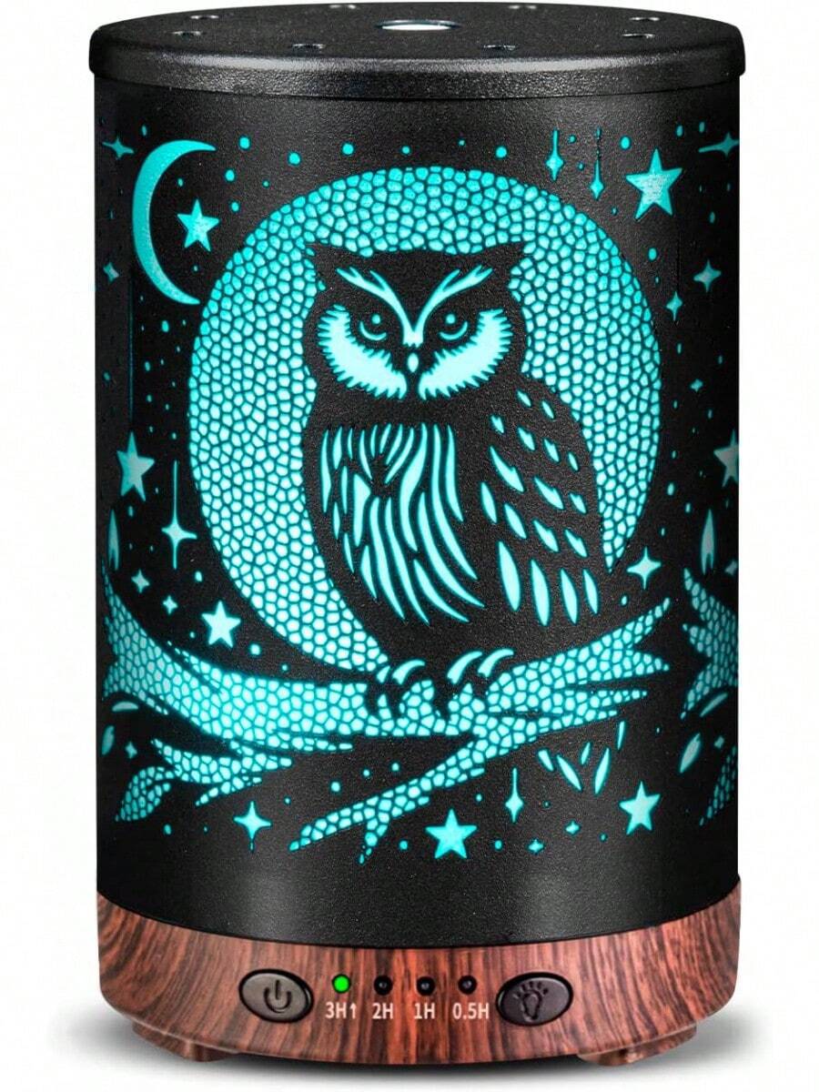 ¡RecomendadoDifusor de aceite esencial de 120 ml, difusor de aromaterapia de metal, humidificador de niebla fría con protección de apagado automático, 7 luces de color para el hogar, oficina, spa (árbol)¡Top de Temporada - Búho - Ver 1