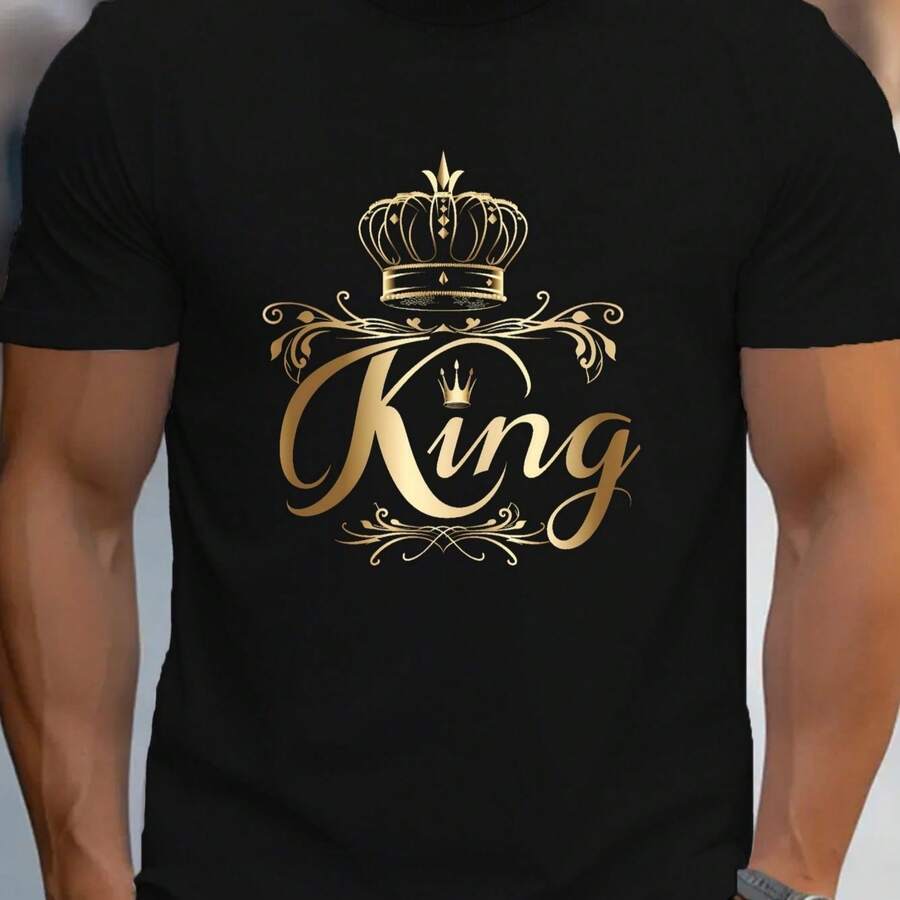 King Crown Design G500 Cotton Men's T-Shirt Comfortable Fit - 黑色 - 查看 1
