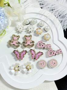 18pcs Gold Glitter Bear Shoe Clips, Detachable Flower & Bow Shoe Decorations, Fashion & Elegant, Suitable For Sandals, Slippers, Great As Holiday Gifts - Gold Pink - View 3