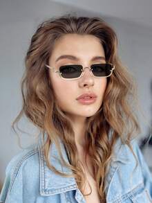 1 Par de Óculos de Moda Retangulares de Metal com Armação Metade, Óculos Vintage Versáteis e Personalizados, Unissex - 2207-Preto - Visão 5