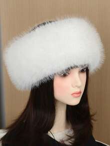 1pc Autumn/Winter Plush Solid Beanie Hat, Thickened Faux Fur Trim Warm Hat With Loop, Women