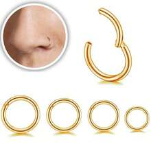 1/4 套装钛合金鼻环/鼻钉，低过敏性医用钢铰链式鼻环，耳环，耳骨环，耳夹，男女通用 - 唇環 - 查看 2
