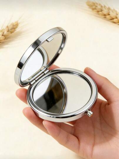 1PC Luxury Compact Makeup Mirror, Portable Foldable Double-Sided Round Mirror For Purse & Travel – Gold / Silver