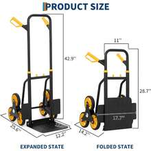 3 In 1 Industrial Convertible Stair Climbing Cart,1000 LBS Capacity With 6-Wheel Folding Hand Truck Dolly Cart With Telescoping Handle And 2 Elastic Rope For Transport & Moving In Warehouse,Yellow - Màu vàng - Xem 4