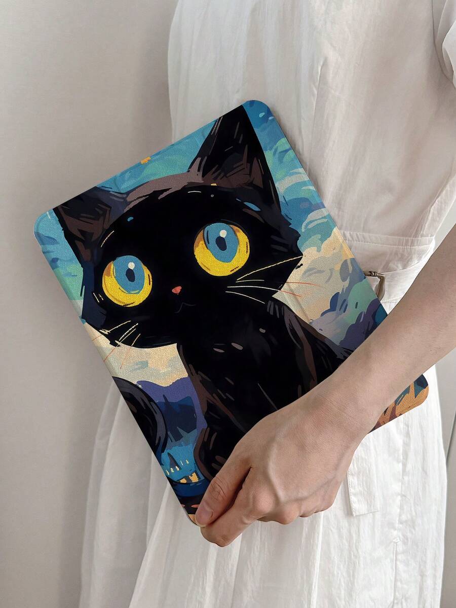 1pc Starry Sky Cat Painting IPad Protective Case, Suitable For IPad 7/8/9, IPad Air 5/4/3 9th Gen 10.2", IPad Pro 11" (A16 2025), IPad 10th Gen, With Foldable Stand - Multicolor - View 1