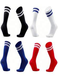 1 Pair Children's Knee-High Striped Sports Socks, Professional Long Soccer Socks, Made Of Polyester Knit Fabric, Suitable For Outdoor Sports And Daily Wear For 3-12 Years Old Kids - Multicolor - View 4
