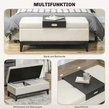 Storage Bench, Padded Bench Seat, Load Capacity Up To 120 Kg, Bed Bench With Foam Storage Compartment For Living Room/Bedroom, Cream White, 107 X 50 X 44 Cm