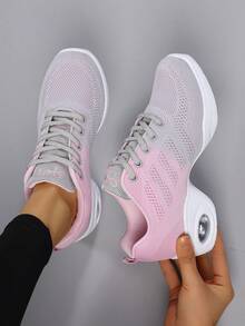 女士舞蹈鞋，软底，透气网面，四季皆宜，适合健身、方块舞、现代舞等。 - 灰粉紅色 - 查看 2