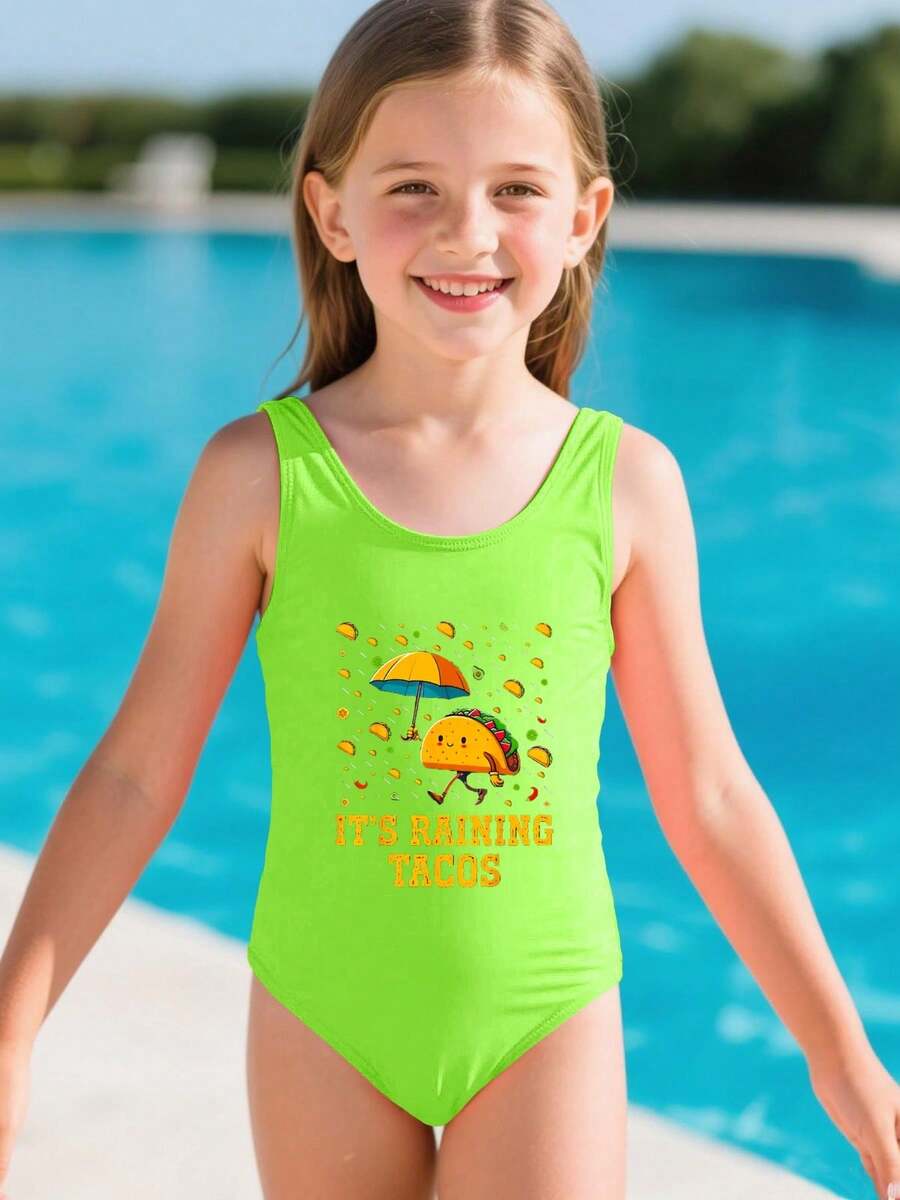 It'S Raining Tacos Funny Taco Lovers Gifts For Girls Swimsuit - Perfect Summer Gift - Fluorescent Green - 查看 1