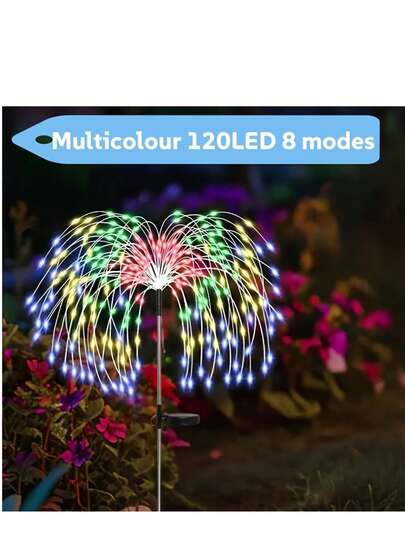 2 Pack 120 LED Solar Garden Lights Outdoor, 8 Modes Firework Lights Solar Powered, Waterproof Twinkle Fairy Light Outside For Yard Pathway Lawn Pool Patio Christmas Decorative, Multicolor