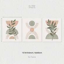 Set Of 3 Peach Green Boho Botanical Wall Arts Print, Sage Green Mid Century Print, Sage Green Canvas Posters, Natural Minimalist Wall Decor, Spring Decor, Artwork For Living Room, Bedroom, Cafe, Bar, Office, Hallway, Home And Room Decoration, Unframed Gifts Birthday Graduation - Green - View 7