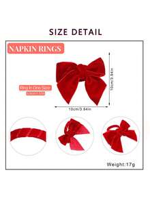6pcs/12pcs Bow Napkin Rings, Velvet Fabric Napkin Holders, Red Napkin Rings, Simple Napkin Rings, Suitable For Hotel Tabletop, Wedding, Dinner Party, Elegant And Fashionable - Multicolor - View 3