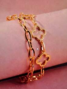 1pc Fashion 7-Flower Layered Lucky Charm Bracelet, Suitable For Women's Daily Wear And Gift - Yellow Gold - View 2