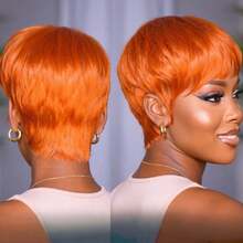 1pc Women's Pixie Short Wig, Human Hair, Fully Hand-Woven, With Bangs, Natural Layered, Suitable For Everyday Wear - 彩色 - 查看 2