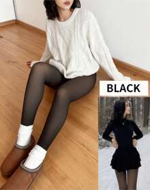 1pc Women's 200g Apricot Thick Warm Leggings, Winter Fashion Simple Velvet Thick Warm Tights (Suitable For 5-15 ° C) - Black 2 - 查看 6